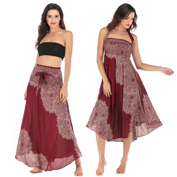 Women’s Boho Floral Long Skirt – Elastic Waist Casual Faldas