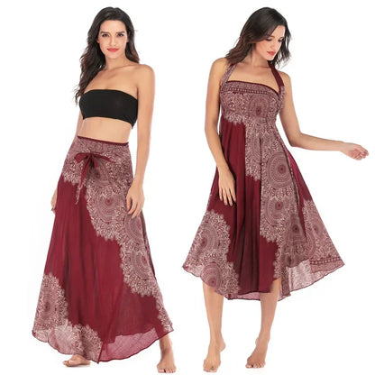 Women’s Boho Floral Long Skirt – Elastic Waist Casual Faldas