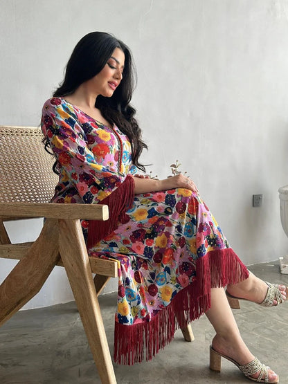 Women’s Floral Abaya Kaftan Dress – Eid Ramadan Party Gown
