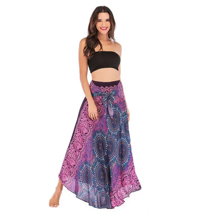 Women’s Boho Floral Long Skirt – Elastic Waist Casual Faldas
