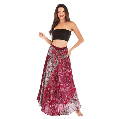 Women’s Boho Floral Long Skirt – Elastic Waist Casual Faldas