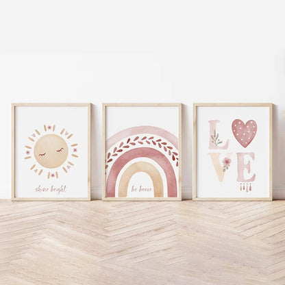 Rainbow Sunshine Wall Art – Set of 3 Nursery Posters