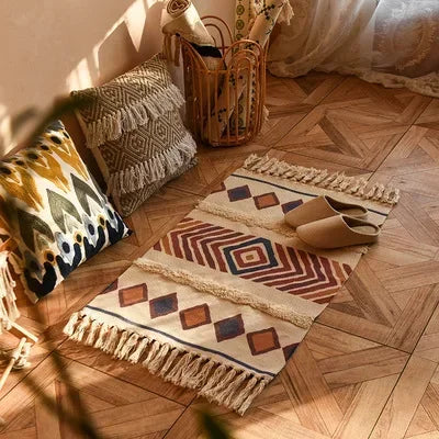 Persian Style Striped Linen Door Mat Washable