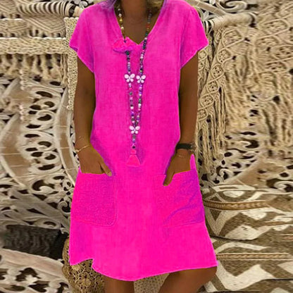 Women’s Summer V-Neck Short Sleeve Casual Mini Dress