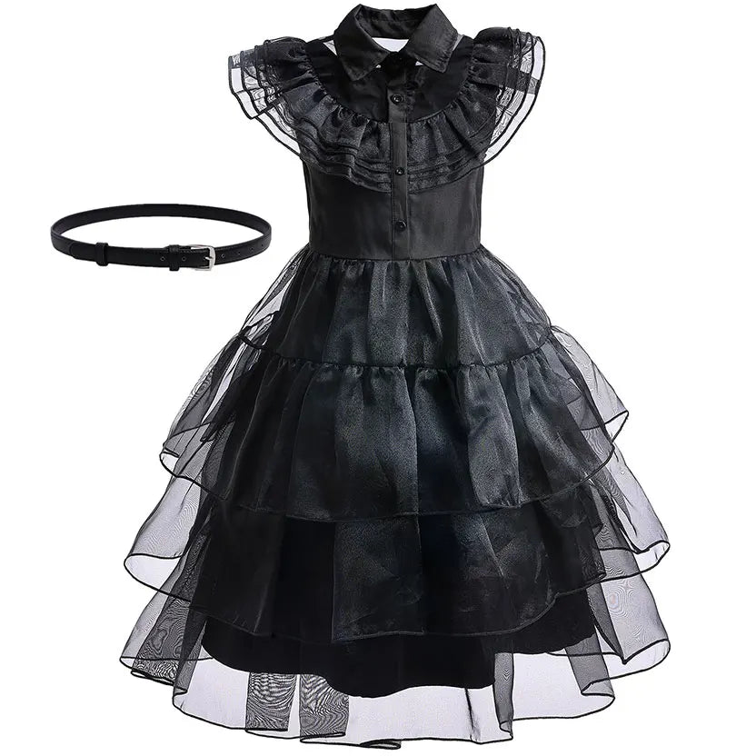 Halloween Hot American TV Series Black Wen. Girl Cosplay Horror Dress Set Easter Party Clothing +Fake hands + Sock Set 3-10Y