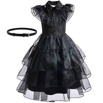 Halloween Hot American TV Series Black Wen. Girl Cosplay Horror Dress Set Easter Party Clothing +Fake hands + Sock Set 3-10Y