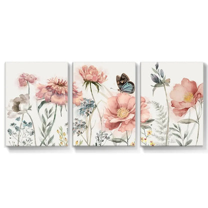 3PCS Pink Flower Wall Art – Nordic Botanical Prints