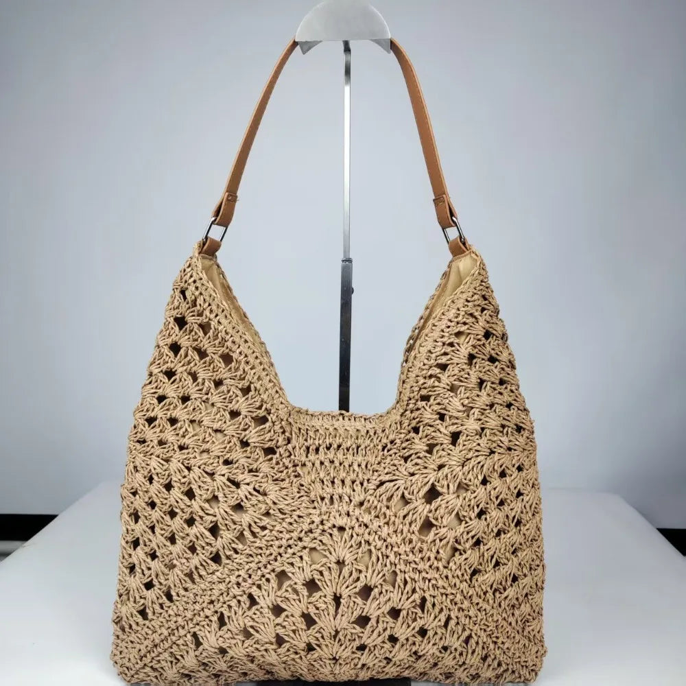 Women’s Summer Straw Crochet Shoulder Bag – Casual Beach Travel Handbag