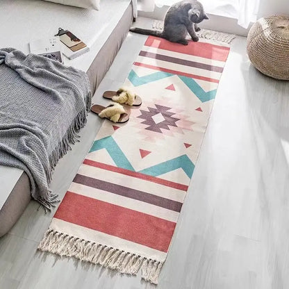 Geometric Woven Cotton Rug – Anti-Slip Hand Washable
