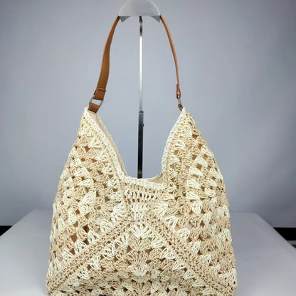 Women’s Summer Straw Crochet Shoulder Bag – Casual Beach Travel Handbag