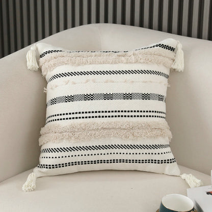 Striped Pillow Cover with Tassels  Woven Lumbar