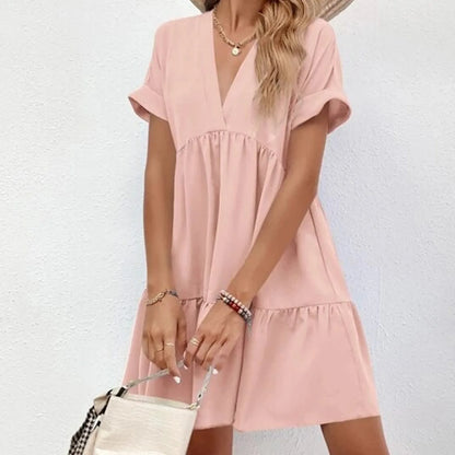 Women’s V-Neck Ruffle Chiffon Swing Dress