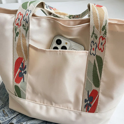 Nylon Shoulder Crossbody Bags For Women Water Resistant Floral Strap Large Capacity