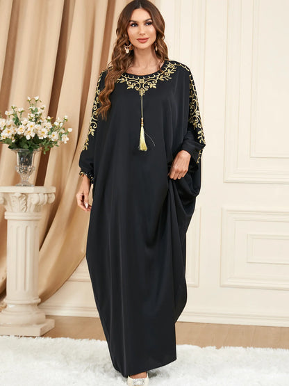Women’s Embroidered Kaftan Abaya – Batwing Sleeve Eid Party Dress