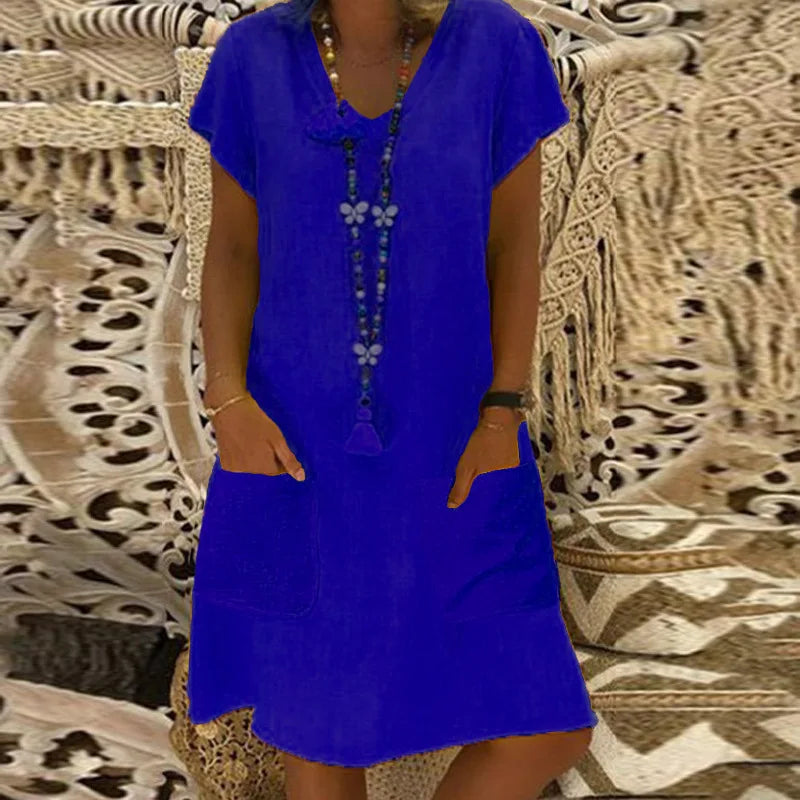 Women’s Summer V-Neck Short Sleeve Casual Mini Dress