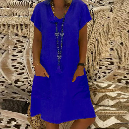 Women’s Summer V-Neck Short Sleeve Casual Mini Dress