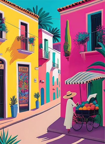 Cactus Mexico Canvas Wall Art – Modern Travel Poster