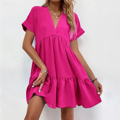 Women’s V-Neck Ruffle Chiffon Swing Dress