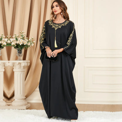 Women’s Embroidered Kaftan Abaya – Batwing Sleeve Eid Party Dress