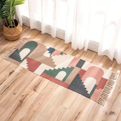 Geometric Woven Cotton Rug – Anti-Slip Hand Washable