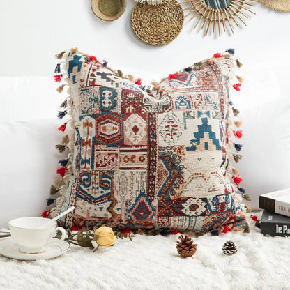 Embroidered Pillow Cover –  Tassel Cushion for Home Decor