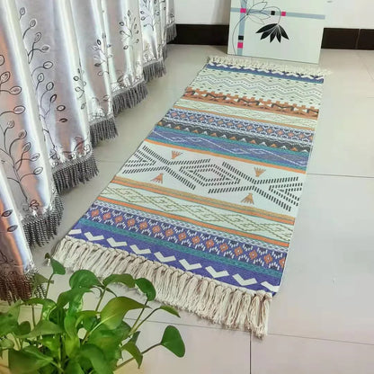 Bohemian Cotton-Linen Rug – Mandala Print, Fade-Resistant Versatile
