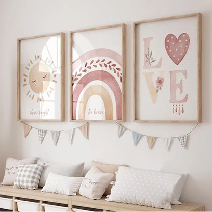Rainbow Sunshine Wall Art – Set of 3 Nursery Posters