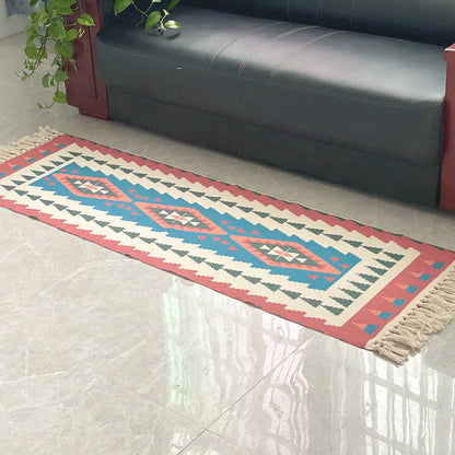Geometric Woven Cotton Rug – Anti-Slip Hand Washable