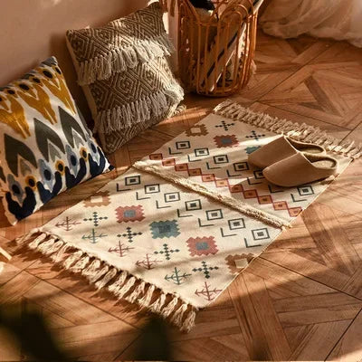Persian Style Striped Linen Door Mat Washable