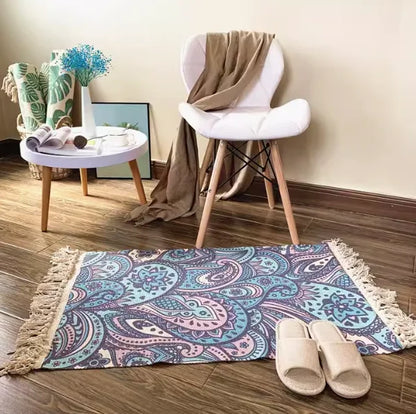 Boho Nordic Black White Geometric Cotton Linen Rug