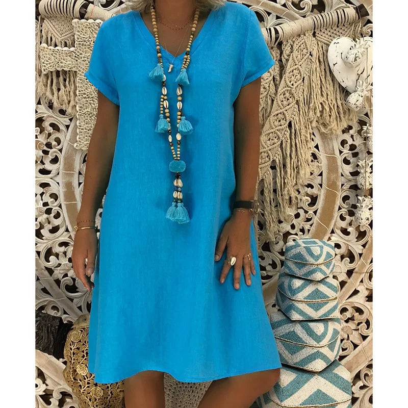 Women’s Summer V-Neck Short Sleeve Casual Mini Dress