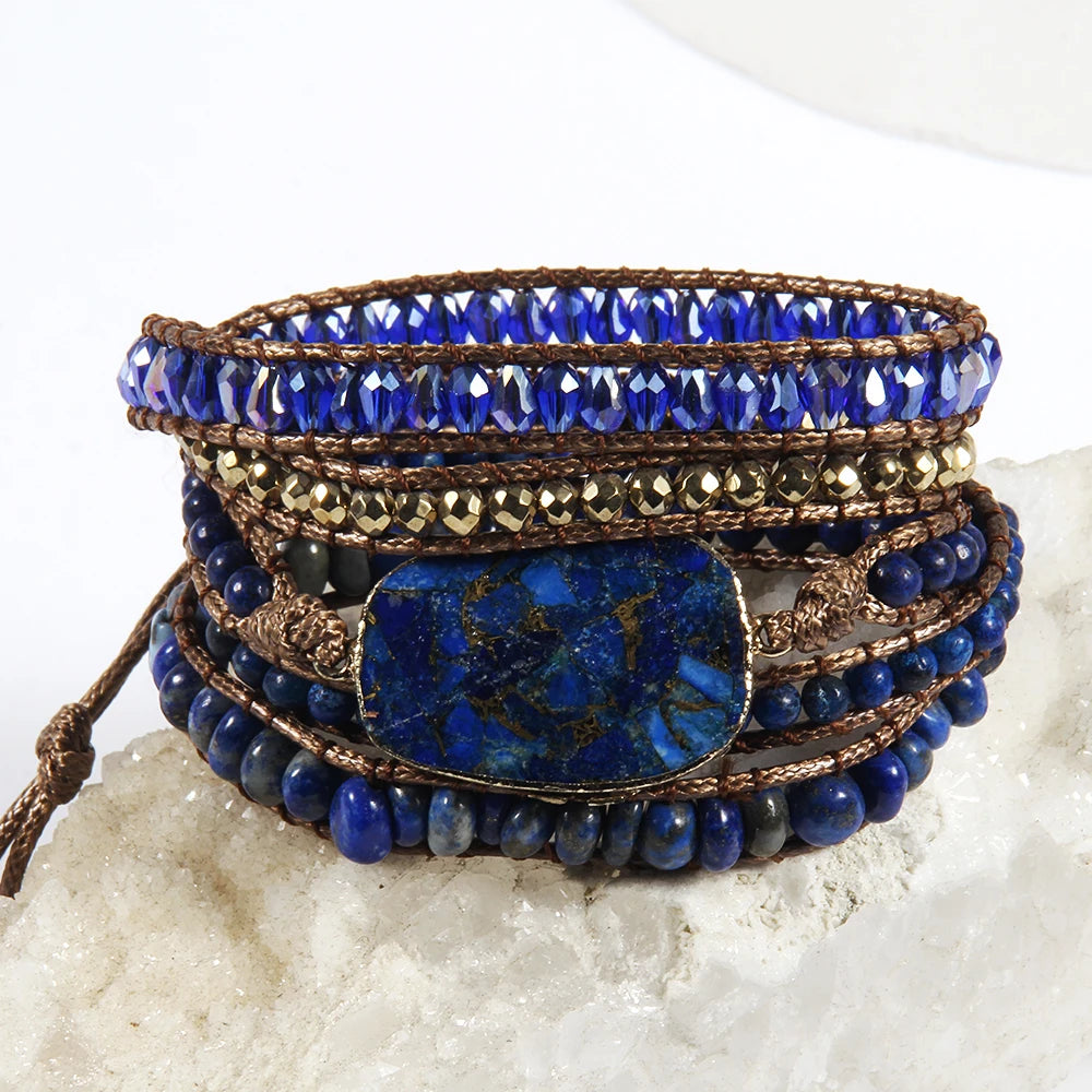 Women’s 5-Strand Wrap Bracelet – Handmade Natural Stone