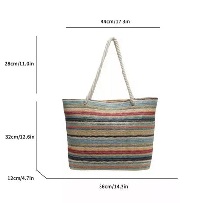 Women’s Rainbow Woven Tote Bag – Large Capacity