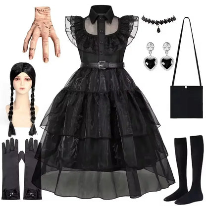 Halloween Costume For Girls Adams Cosplay Black Dress Costumes Gothic Dresses Children Clothes Party