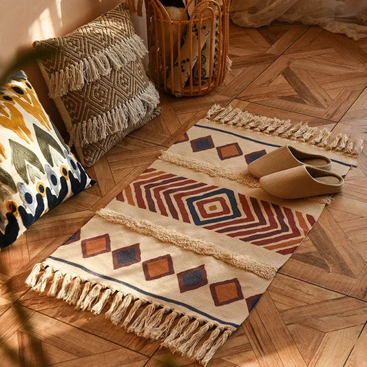 Persian Style Striped Linen Door Mat Washable