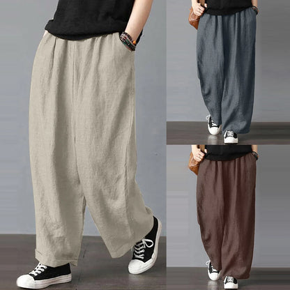 Women’s Cotton Linen Wide-Leg Pants – Loose Casual Trousers