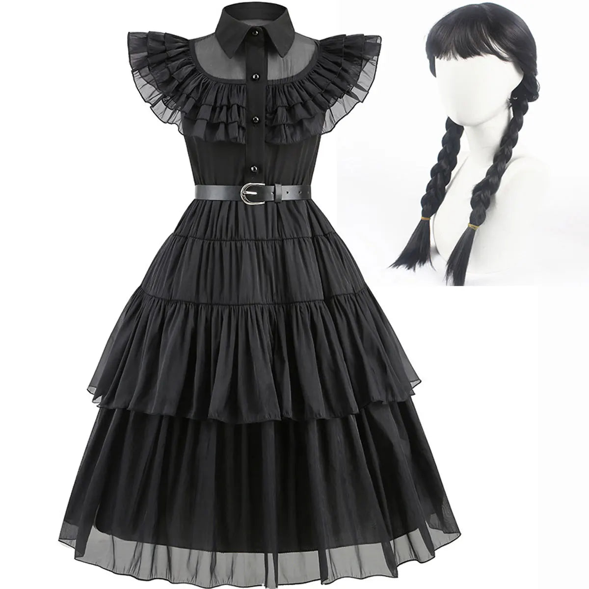 Halloween Hot American TV Series Black Wen. Girl Cosplay Horror Dress Set Easter Party Clothing +Fake hands + Sock Set 3-10Y