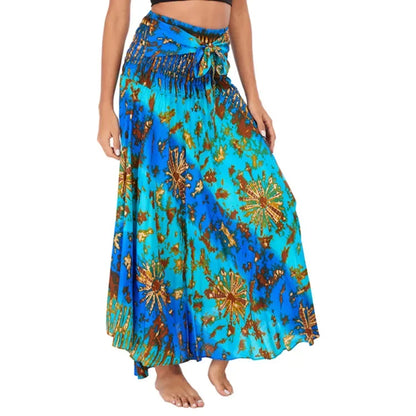 Women’s Boho Floral Long Skirt – Elastic Waist Casual Faldas