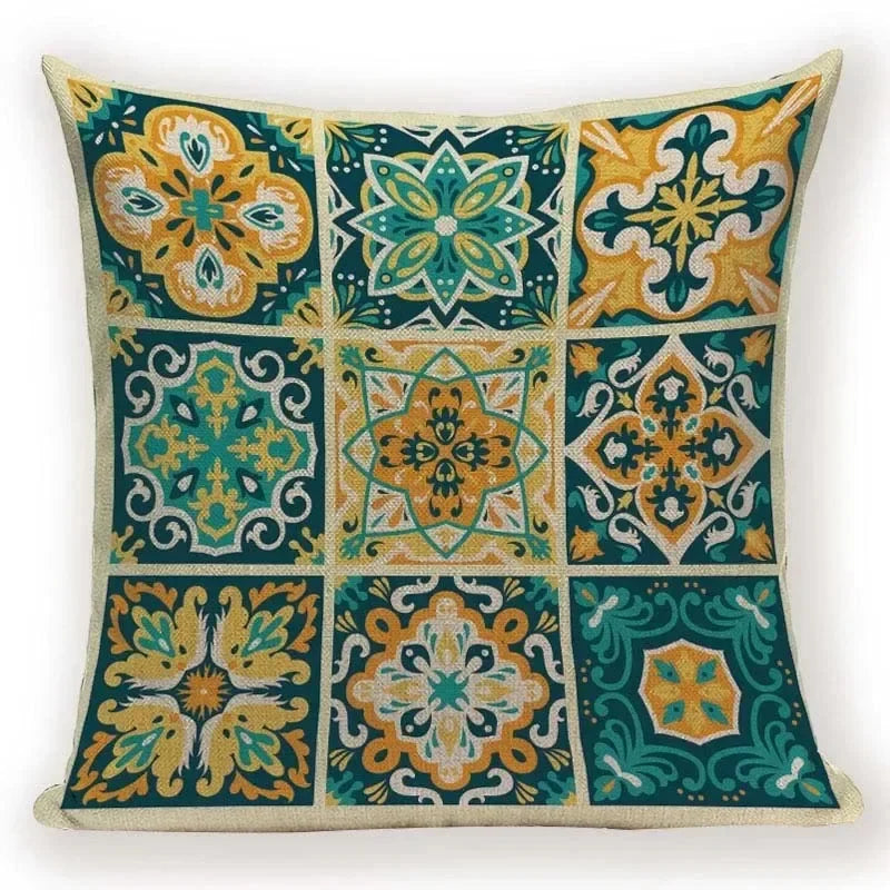 Retro Geometric Pillow Cover – Square Cushion Case for Sofa & Bed