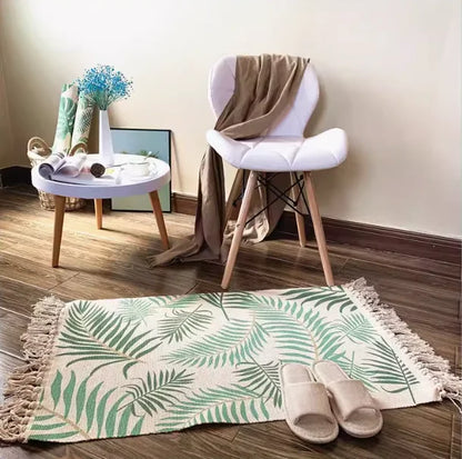 Boho Nordic Black White Geometric Cotton Linen Rug