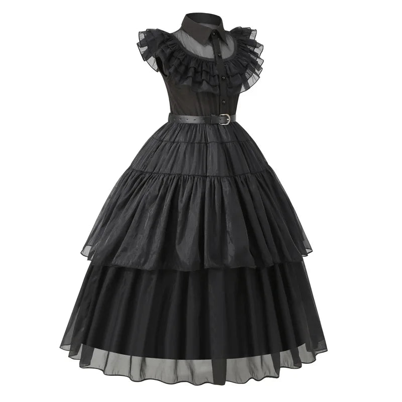 Halloween Hot American TV Series Black Wen. Girl Cosplay Horror Dress Set Easter Party Clothing +Fake hands + Sock Set 3-10Y