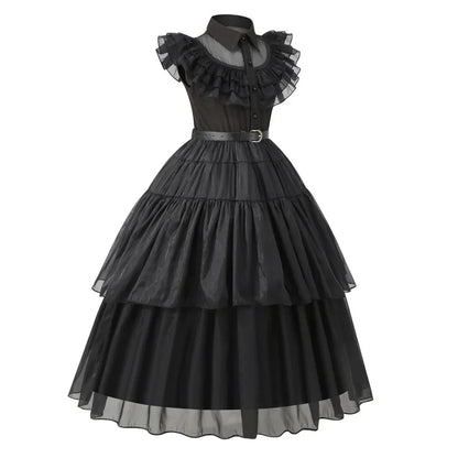 Halloween Hot American TV Series Black Wen. Girl Cosplay Horror Dress Set Easter Party Clothing +Fake hands + Sock Set 3-10Y