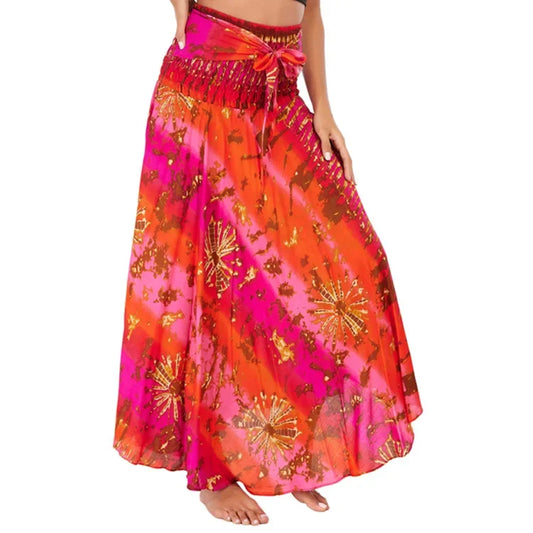Women’s Boho Floral Long Skirt – Elastic Waist Casual Faldas