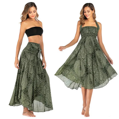 Women’s Boho Floral Long Skirt – Elastic Waist Casual Faldas