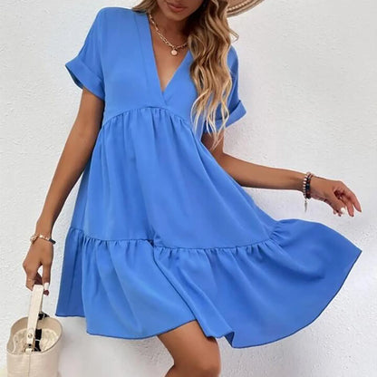Women’s V-Neck Ruffle Chiffon Swing Dress