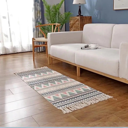 Geometric Woven Cotton Rug – Anti-Slip Hand Washable