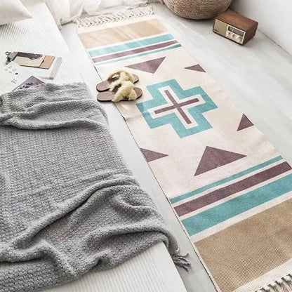 Geometric Woven Cotton Rug – Anti-Slip Hand Washable