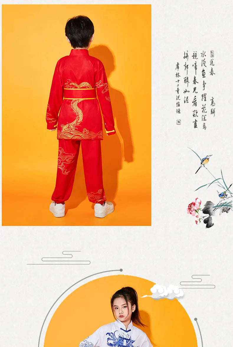 Kung Fu Martial Arts Costumes 2 Piece Set Perform Boy Tai Chi Uniform Children's Sets Outfit Kids Clothes Girls Wushu Baby Suit