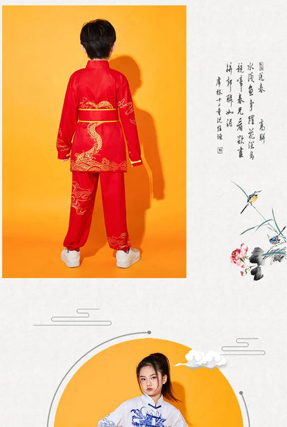 Kung Fu Martial Arts Costumes 2 Piece Set Perform Boy Tai Chi Uniform Children's Sets Outfit Kids Clothes Girls Wushu Baby Suit