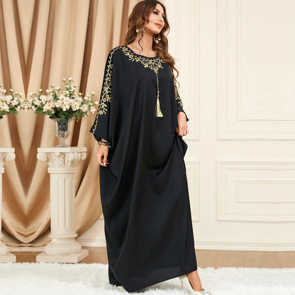 Women’s Embroidered Kaftan Abaya – Batwing Sleeve Eid Party Dress